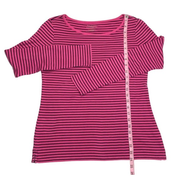 Talbots Women's M Pink Blue Stripes Round Neck Blouse Top - Picture 3 of 5